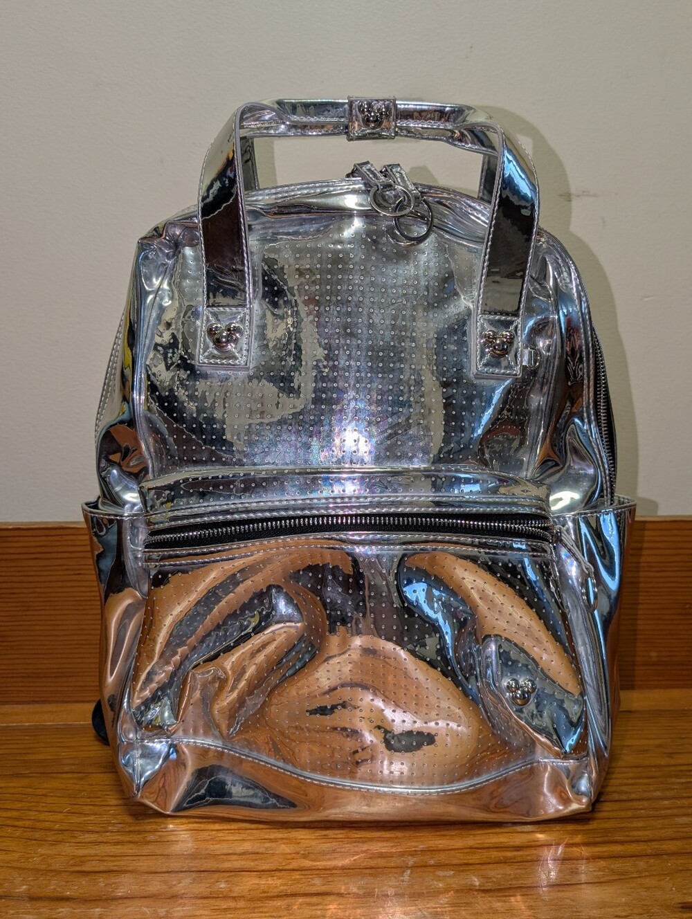 Disney Mickey Mouse Silver Metallic Backpack Bag Y2K